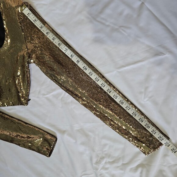 Forever 21 - Long Sleeve Gold Sequin Crop Top - Extra Small - Picture 6 of 10